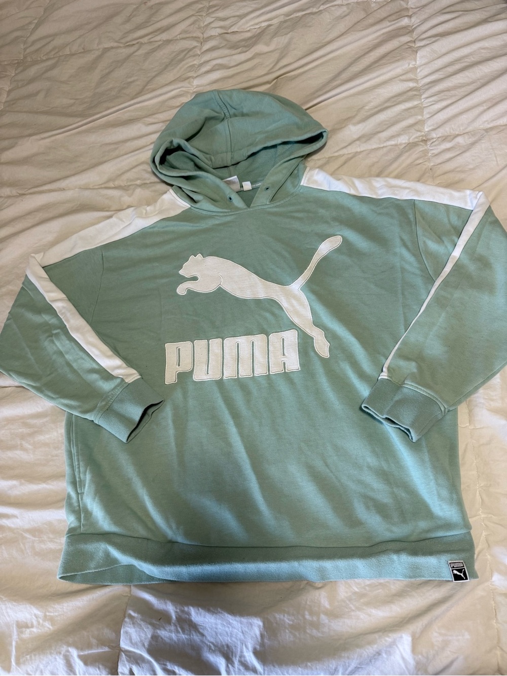 Puma women's Mint Green Crewneck Hoodie with White Logo